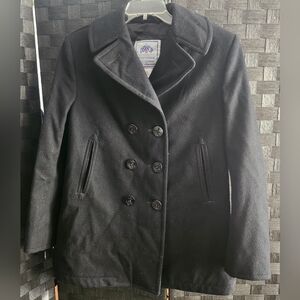 Womens Navy Issued Elegant Black Double-Breasted Peacoat